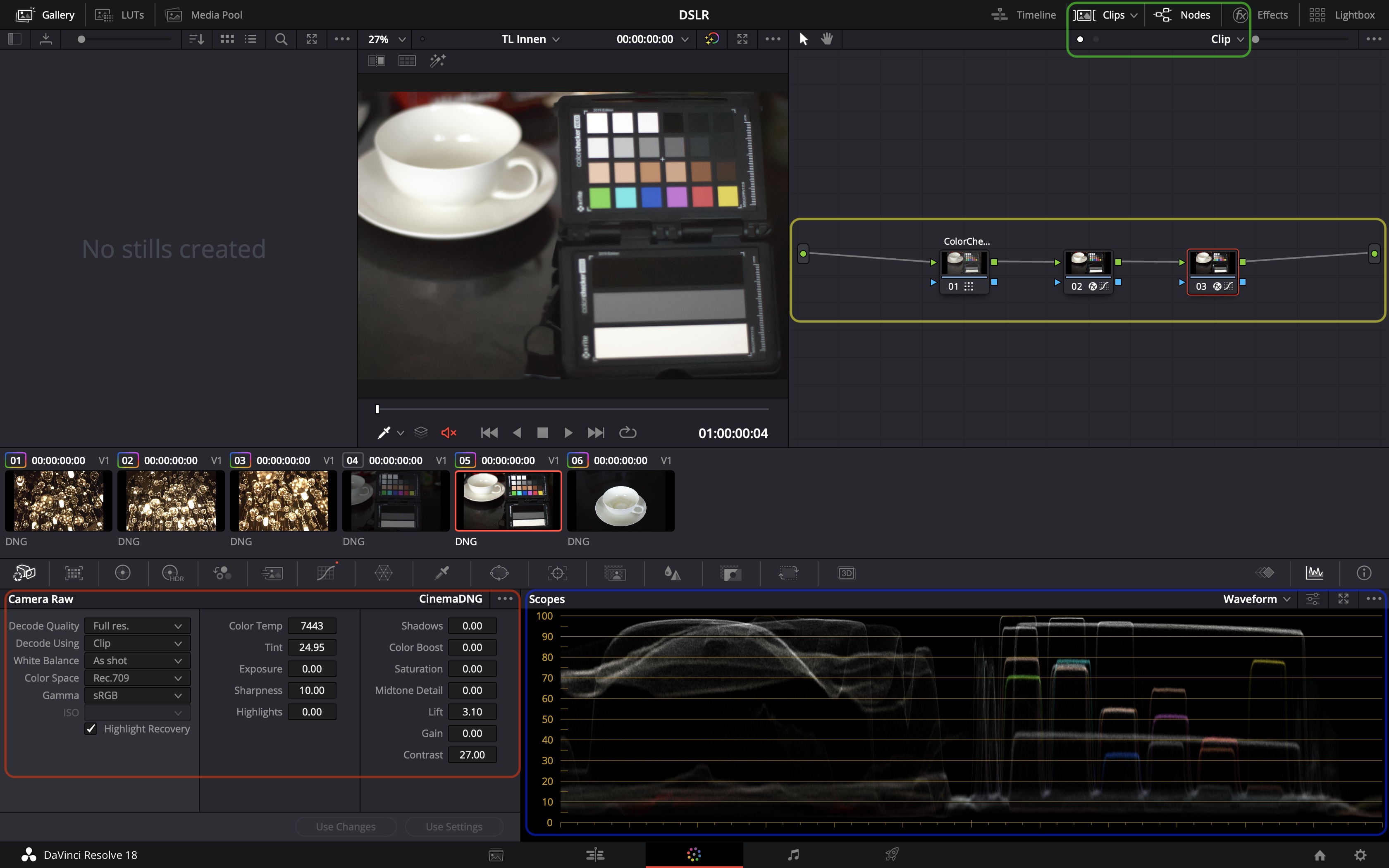 Die Color Grading Seite in DaVinci Resolve